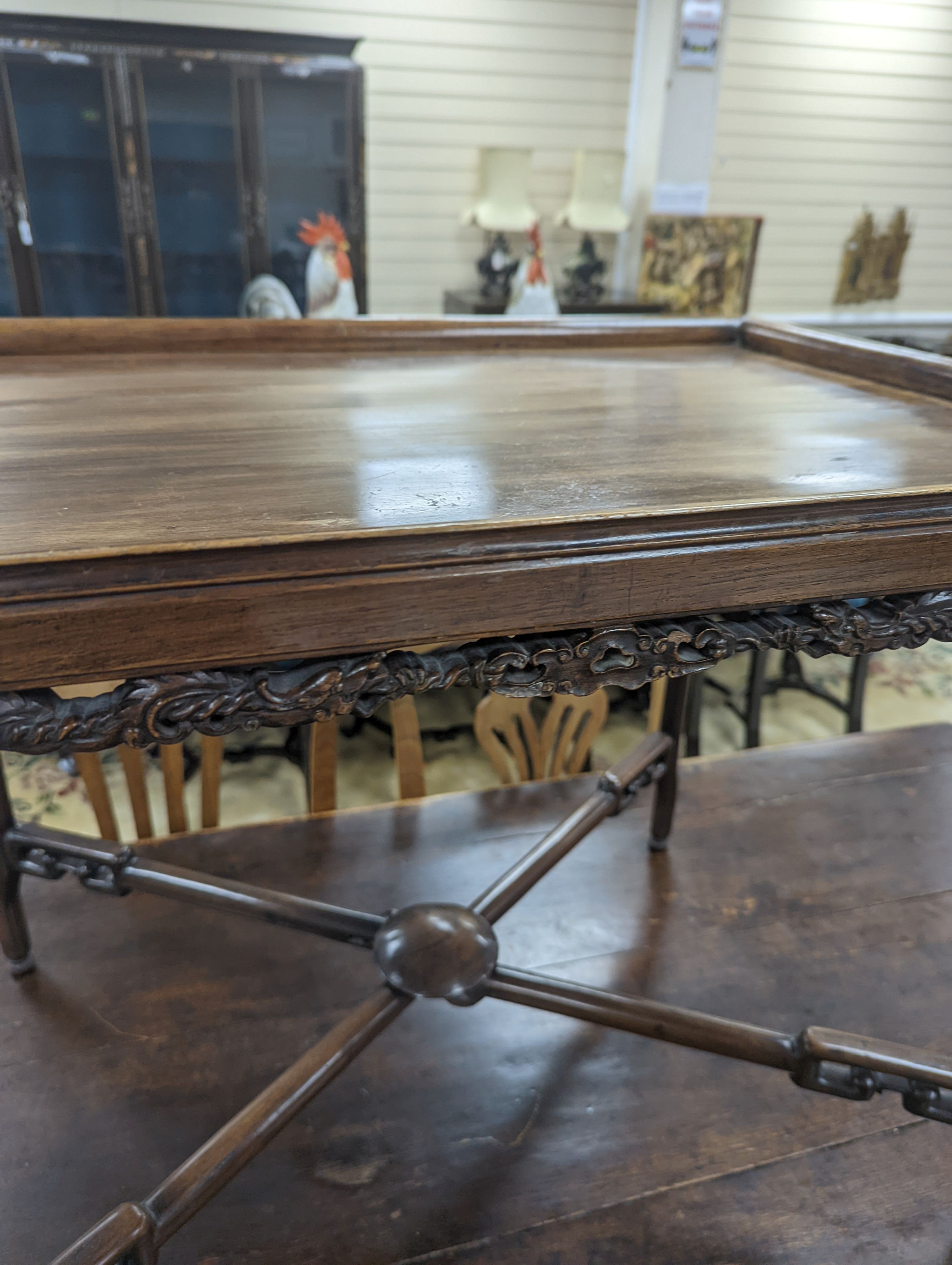 A Chinese hongmu tray top table. W-75cm, D-53cm, H-61cm.